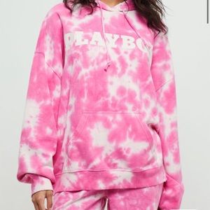 pink tie dye playboy hoodie
